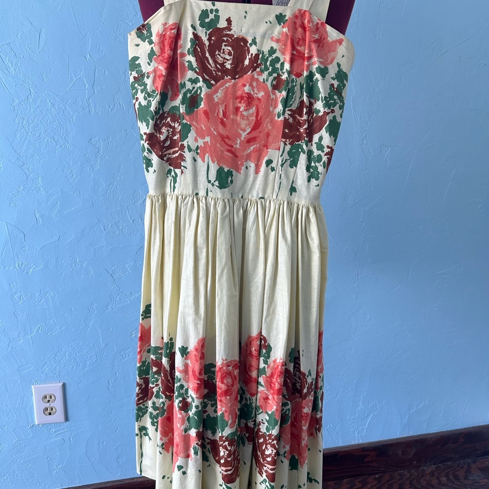 Floral Vintage Dress with Red and Green Accents
